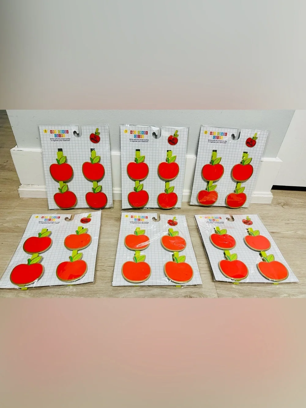 TEACHER/HOMESCHOOL Bundle - 24 Apple Dry Erase Clips, Brand New (6 packages)
